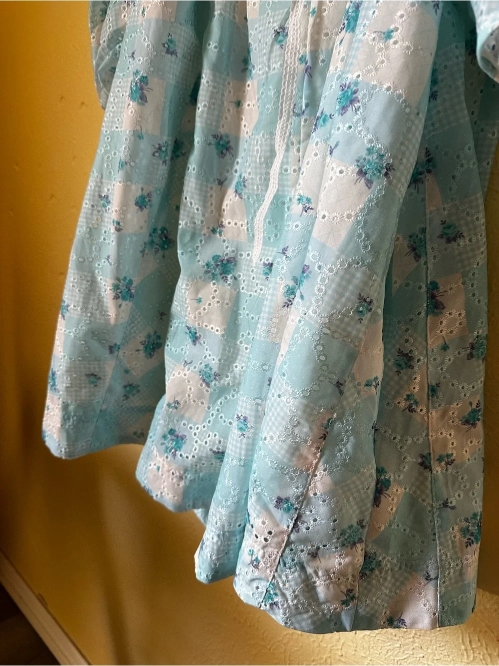 Cottagecore Blue Floral Eyelet Short Romper Oversized Babydoll Whimsy Girlcore